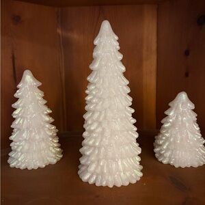 3 White Lighted Christmas Trees Battery Operated